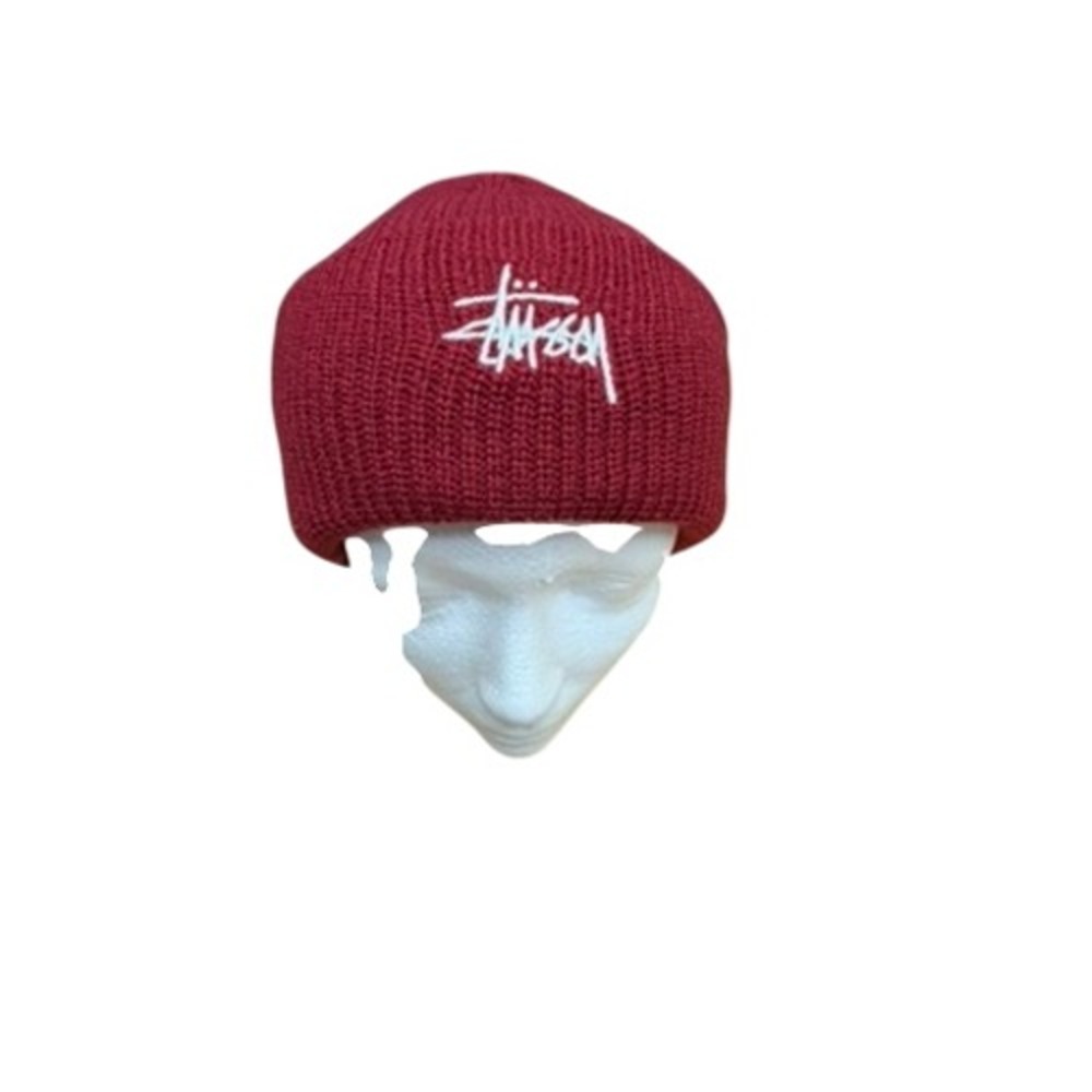 NWT! "Stussy" Basic Cuff Beanie Dark Red Embroidered Logo Streetwear Hat 1321019